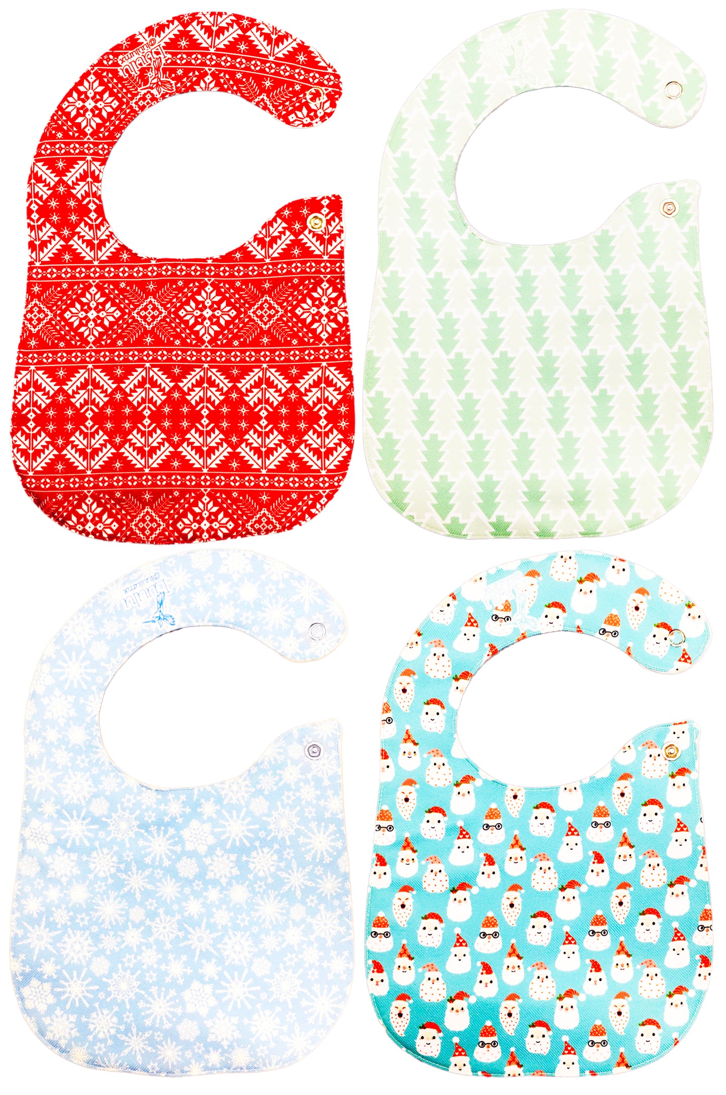 Kit 4 baberos para bebé impermeables de algodón orgánico. Mod. 014|Navidad
