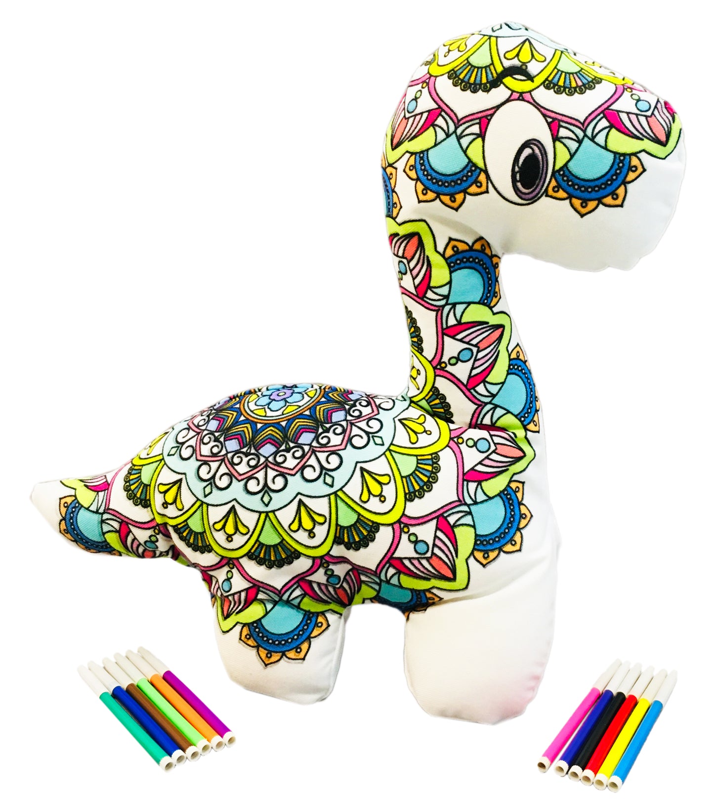 DINOSAURIO CUELLO LARGO MANDALA 3D- peluche para colorear lavable