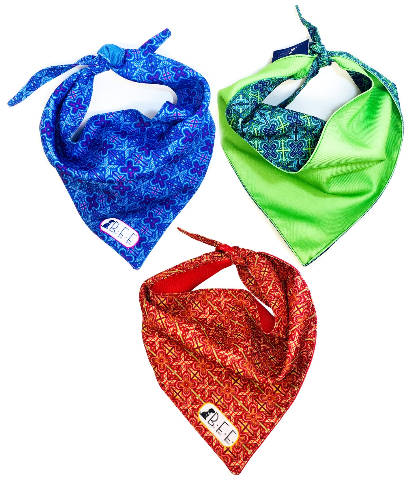 BFF Kit 3 bandanas artesanales doble vista para mascotas, 6 looks diferentes. Mod. BFF-S3P-001