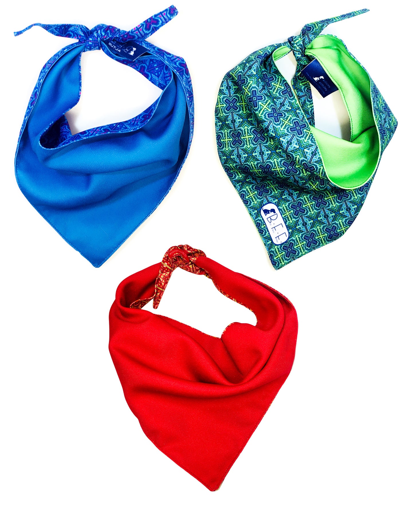 BFF Kit 3 bandanas artesanales doble vista para mascotas, 6 looks diferentes. Mod. BFF-S3P-001