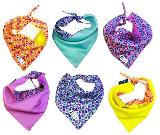 BFF Kit 3 bandanas artesanales doble vista para mascotas, 6 looks diferentes. Mod. BFF-S3P-002