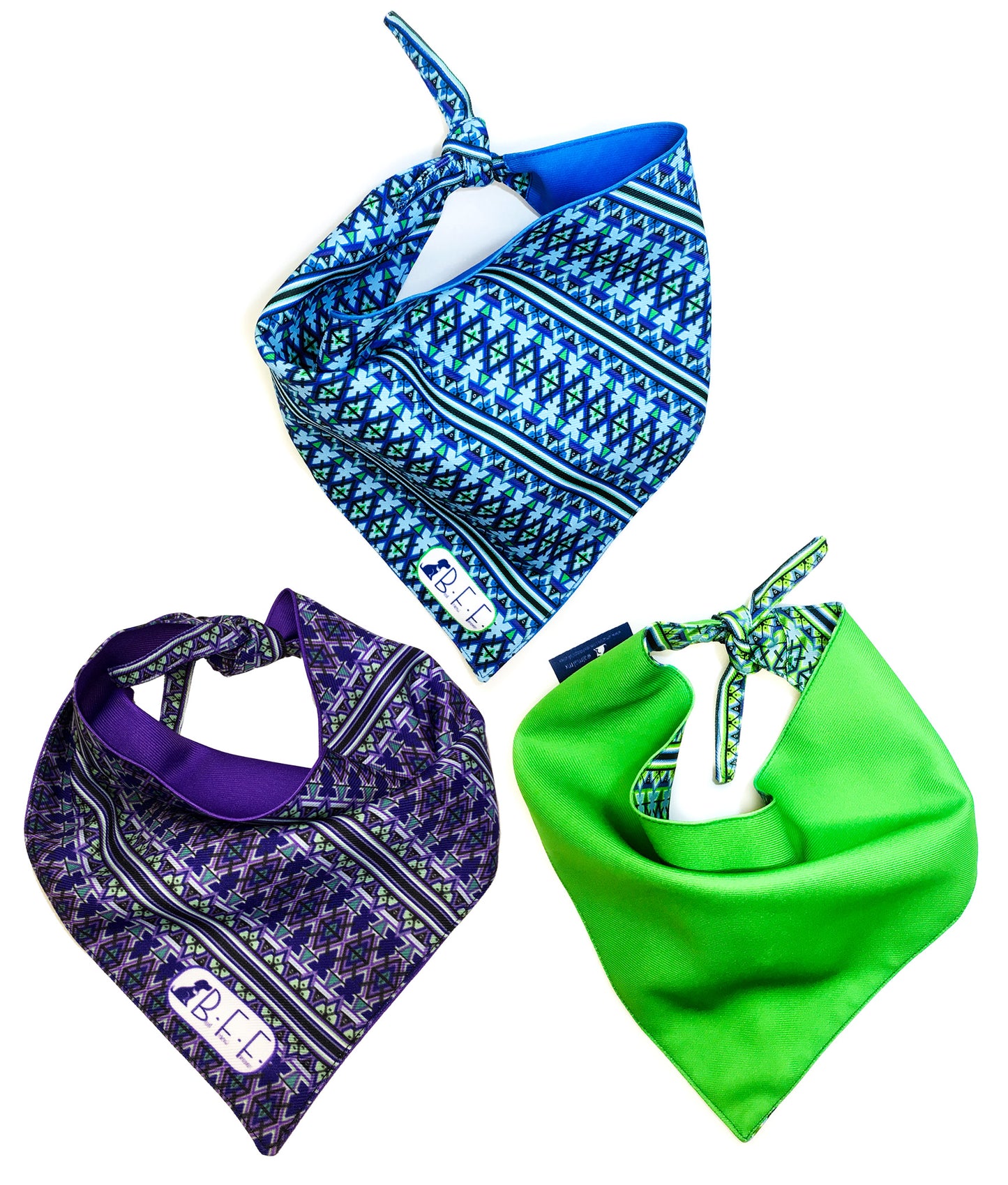 BFF Kit 3 bandanas artesanales doble vista para mascotas, 6 looks diferentes. Mod. BFF-S3P-003