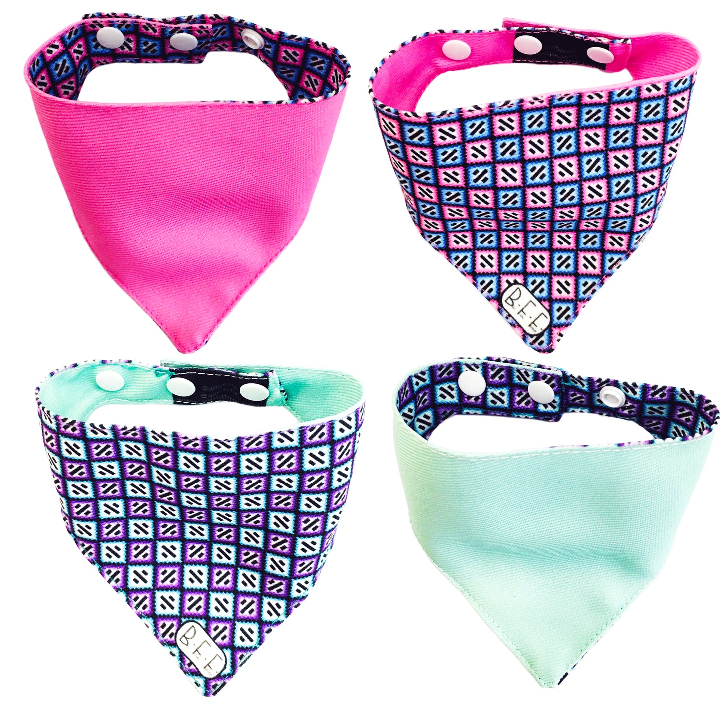 BFF Set de 4 bandanas doble vista extra chicas para gatos o perros miniatura. BFF-005-S4P-S