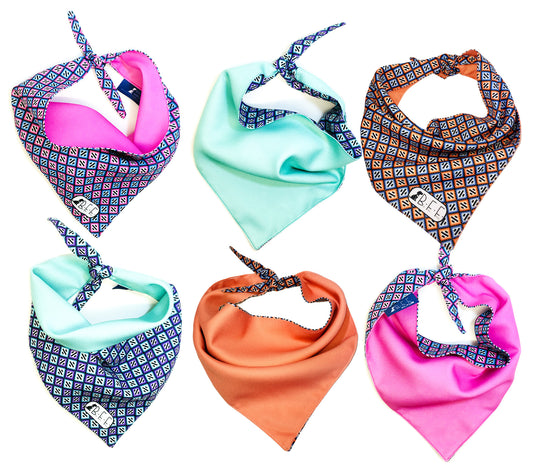 BFF Kit 3 bandanas artesanales doble vista para mascotas, 6 looks diferentes. Mod. BFF-S3P-005