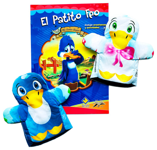 EL PATITO FEO cuento ilustrado con dos títeres y un pinta-cuentos.