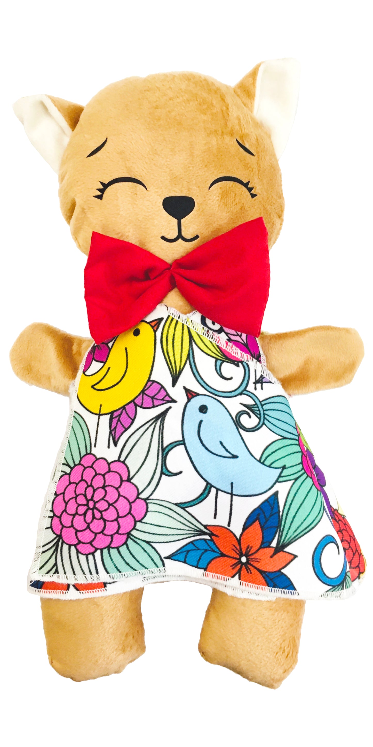 Gato de peluche beige con 3 vestidos para colorear completamente lavables incluye set de plumones