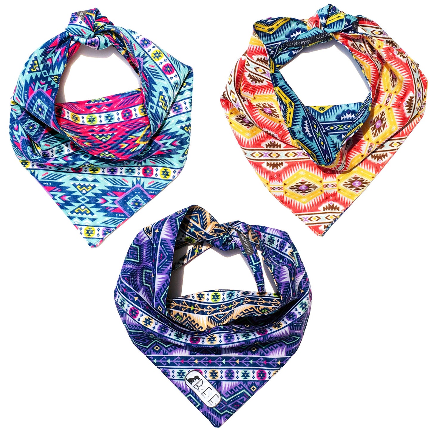 BFF Kit 3 bandanas artesanales doble vista para mascotas, 6 looks diferentes. Mod. BFF-S3P-023