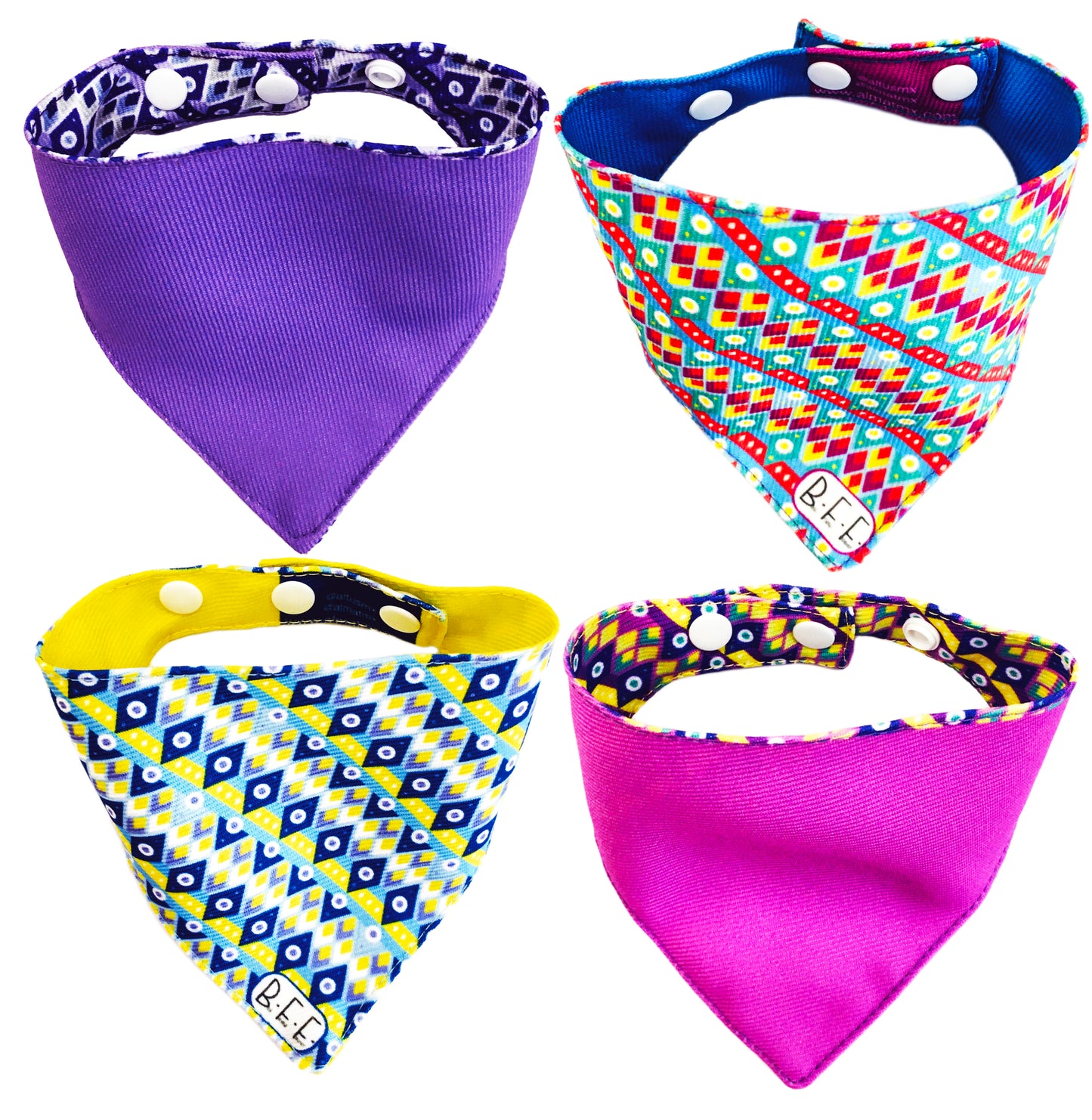 BFF Set de 4 bandanas doble vista extra chicas para gatos o perros miniatura. BFF-004-S4P-S