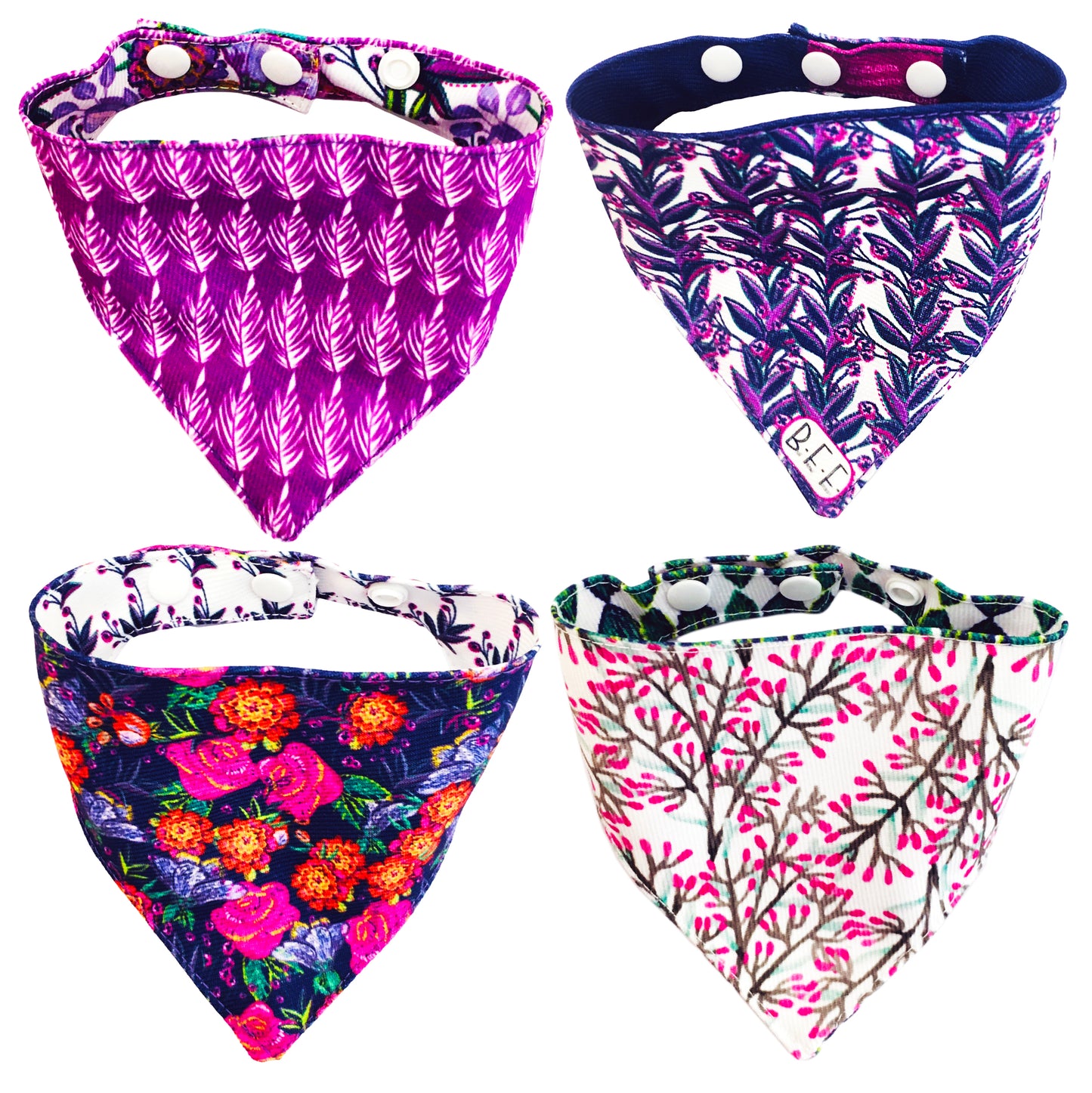 BFF Set de 4 bandanas doble vista extra chicas para gatos o perros miniatura. BFF-014-S4P-S