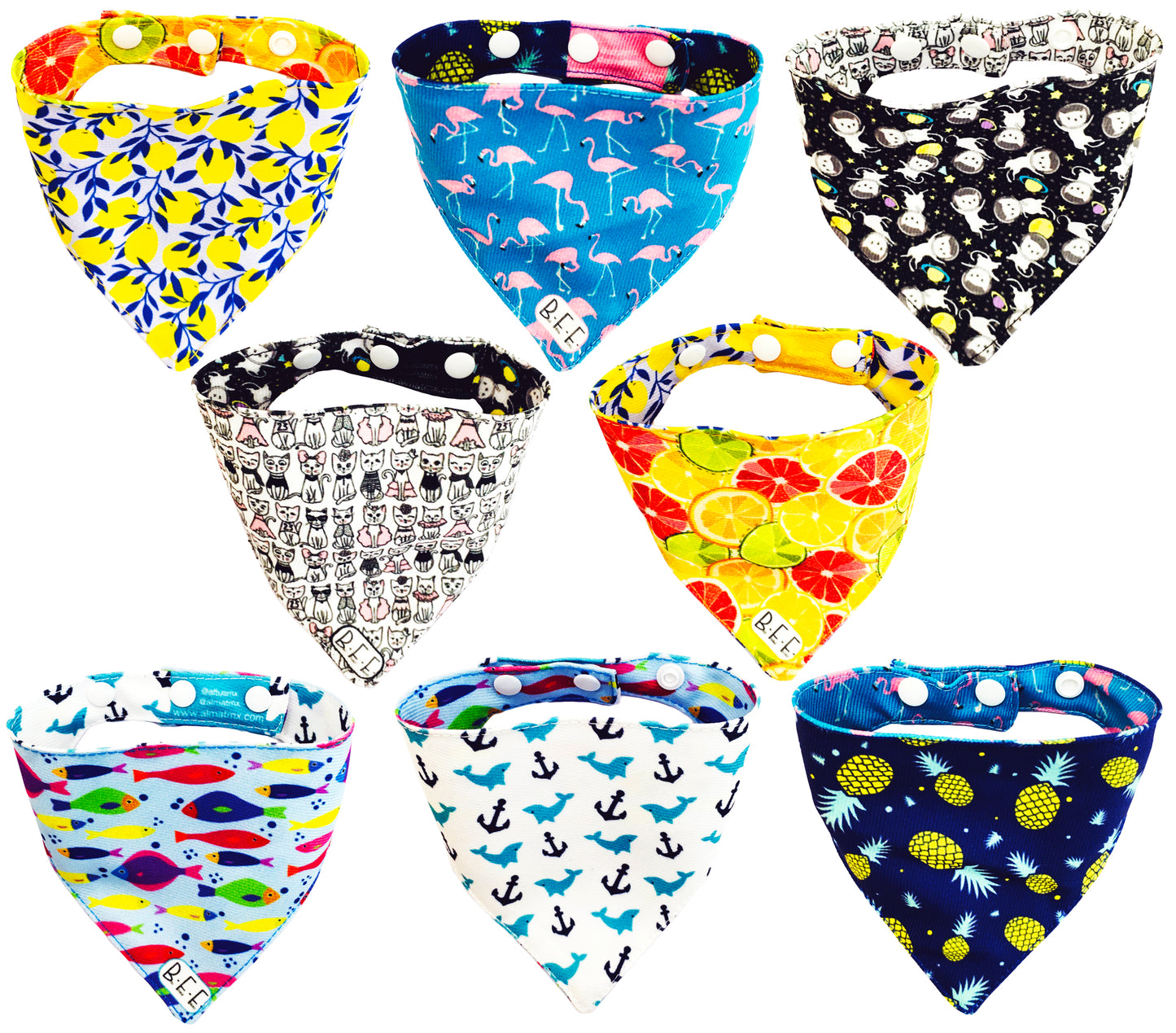 BFF Set de 4 bandanas doble vista extra chicas para gatos o perros miniatura. BFF-018-S4P-S