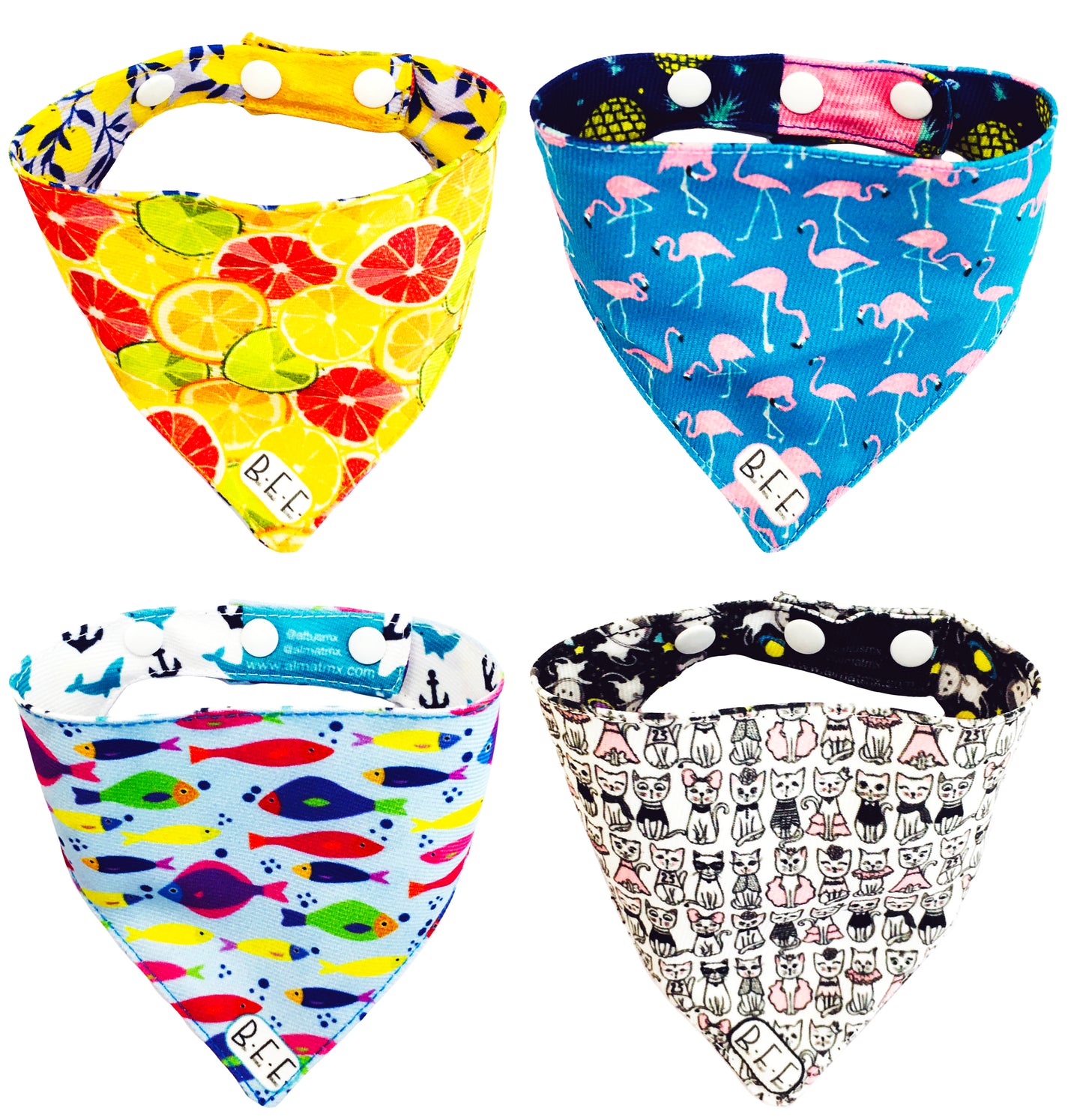 BFF Set de 4 bandanas doble vista extra chicas para gatos o perros miniatura. BFF-018-S4P-S