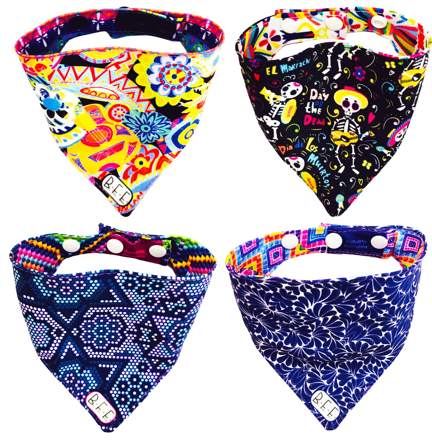 BFF Set de 4 bandanas doble vista extra chicas para gatos o perros miniatura. BFF-019-S4P-S