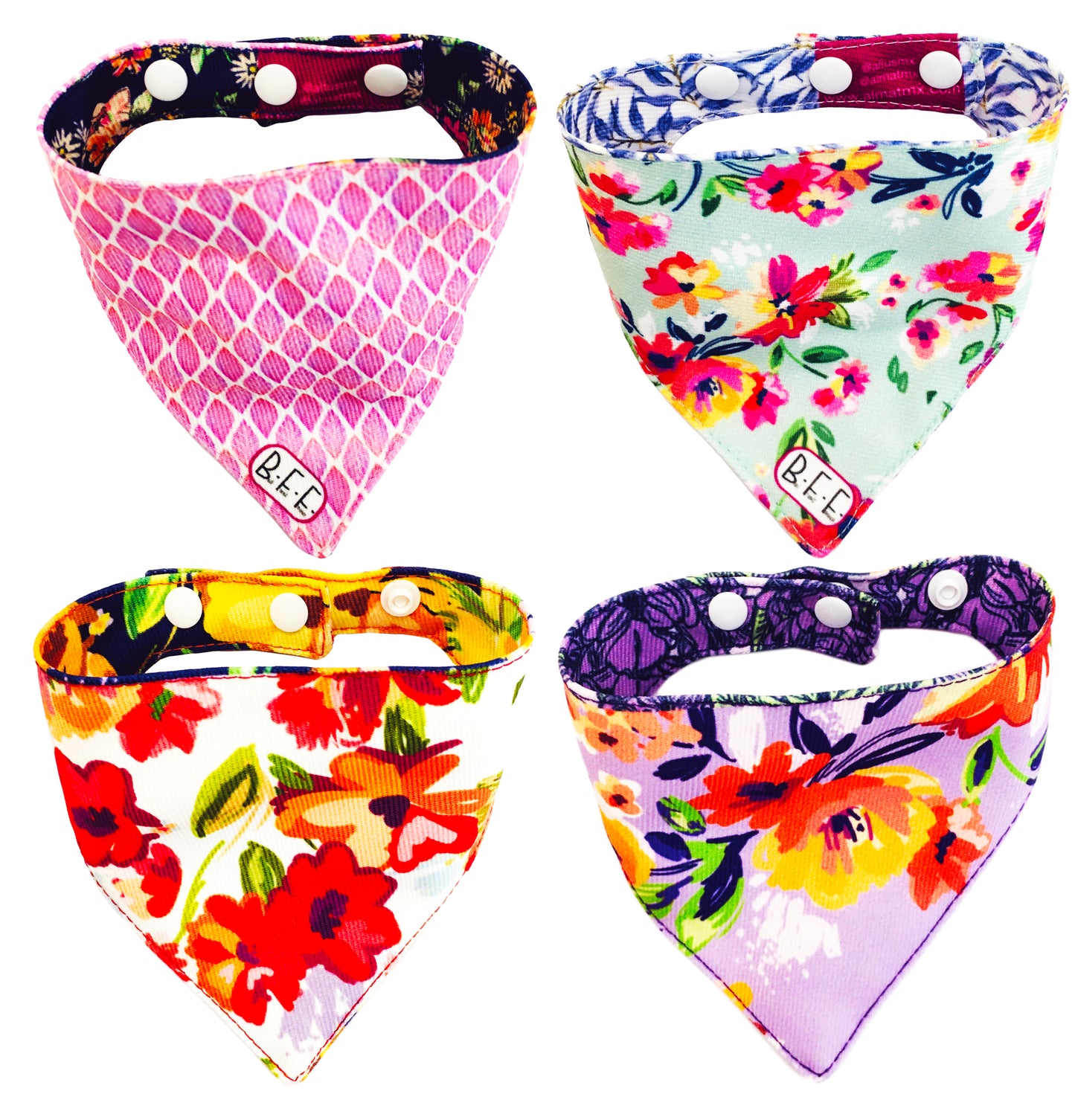 BFF Set de 4 bandanas doble vista extra chicas para gatos o perros miniatura. BFF-020-S4P-S