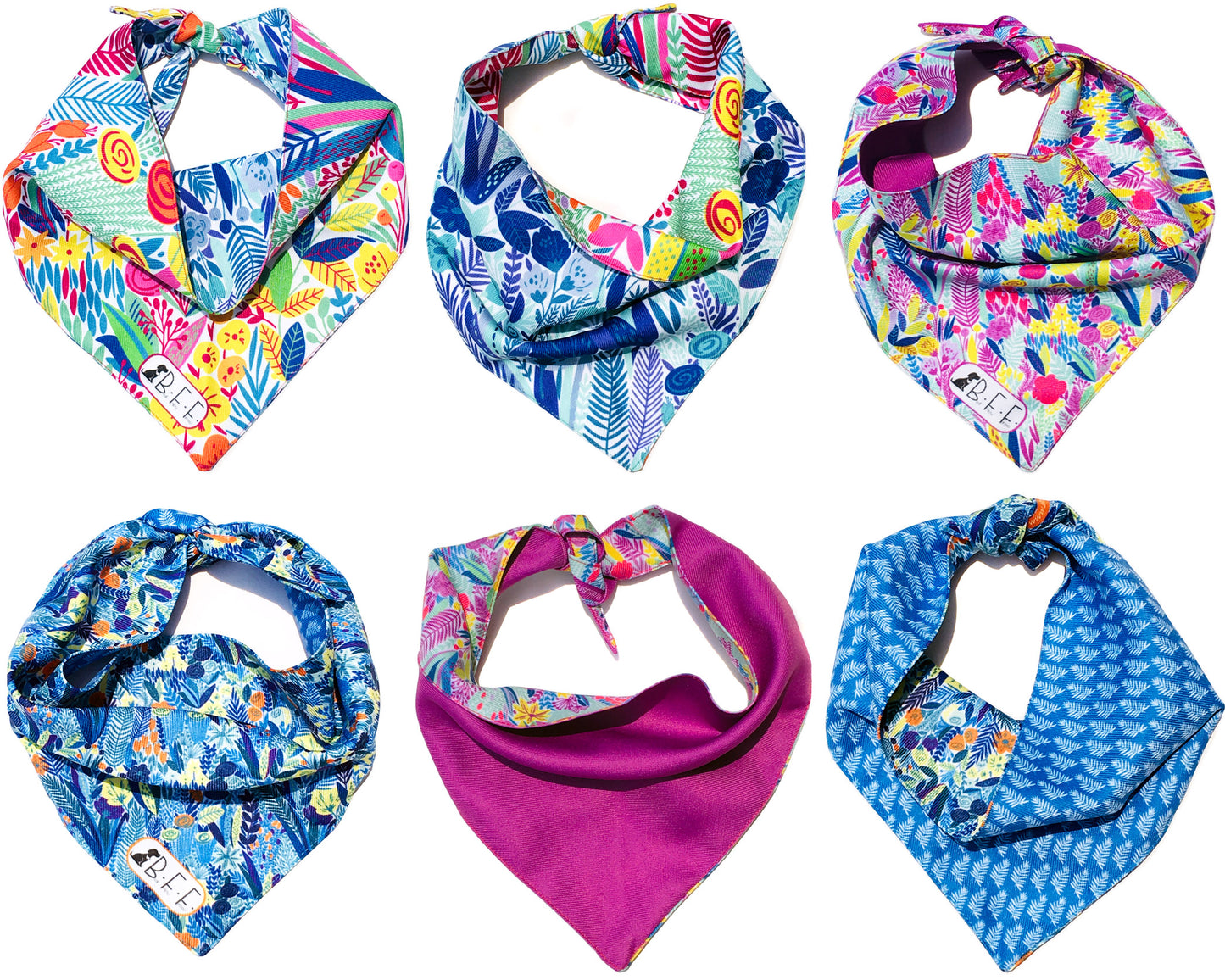 BFF Kit 3 bandanas artesanales doble vista para mascotas, 6 looks diferentes. Mod. BFF-S3P-015