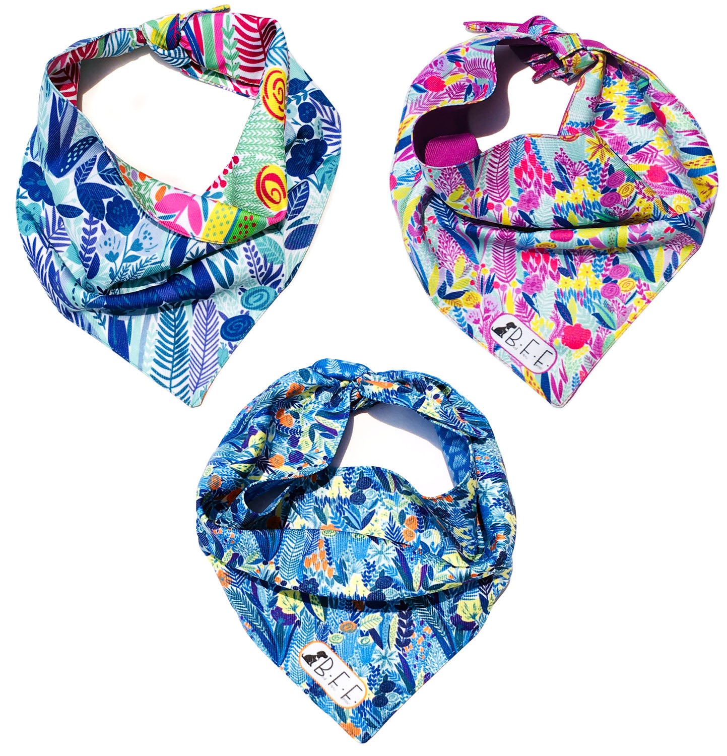 BFF Kit 3 bandanas artesanales doble vista para mascotas, 6 looks diferentes. Mod. BFF-S3P-015