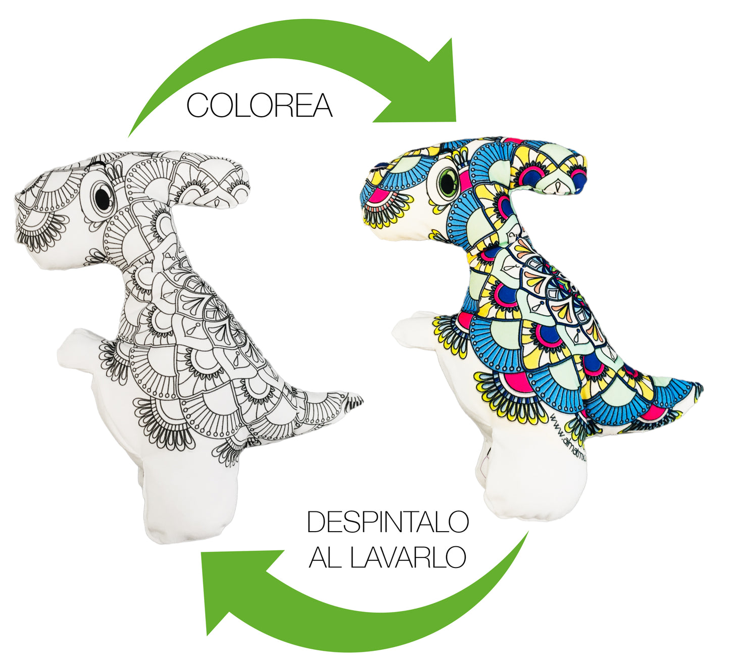 DINOSAURIO VELOCIRAPTOR MANDALA 3D- peluche para colorear lavable