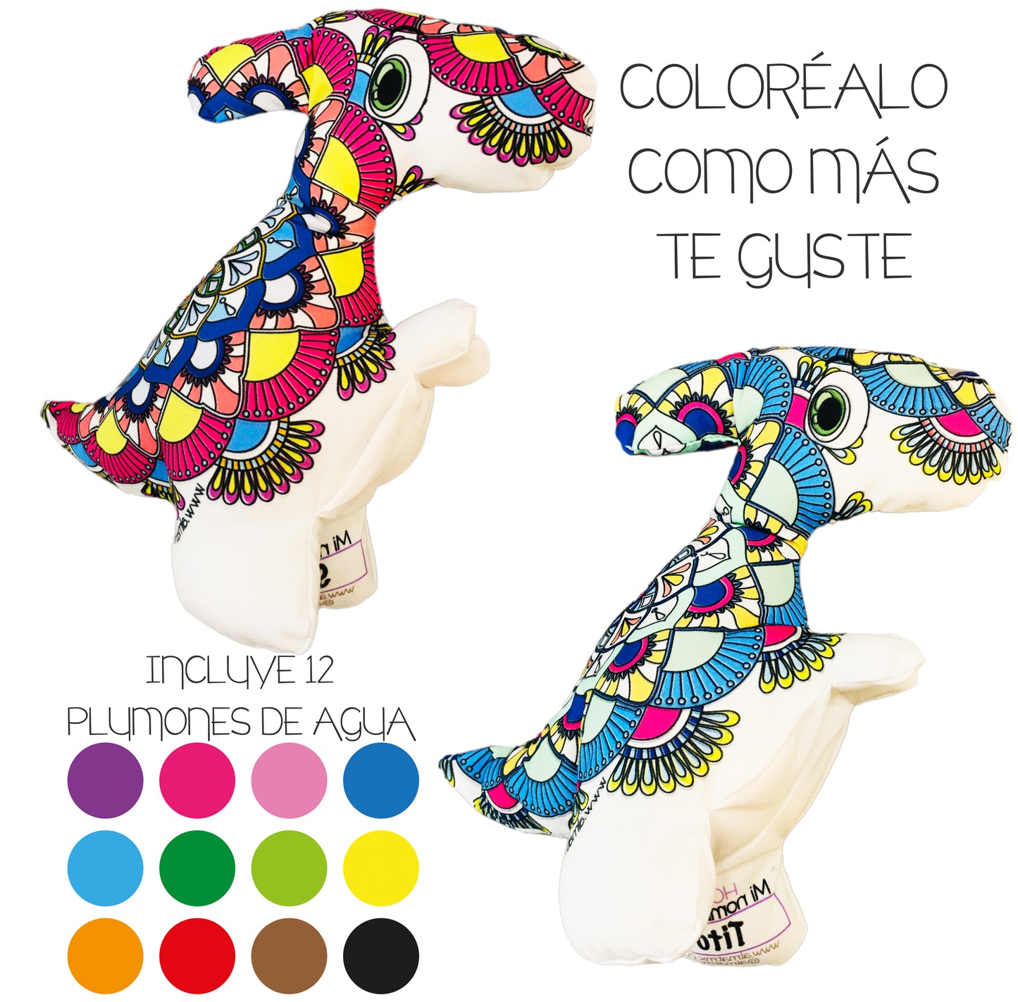 DINOSAURIO VELOCIRAPTOR MANDALA 3D- peluche para colorear lavable