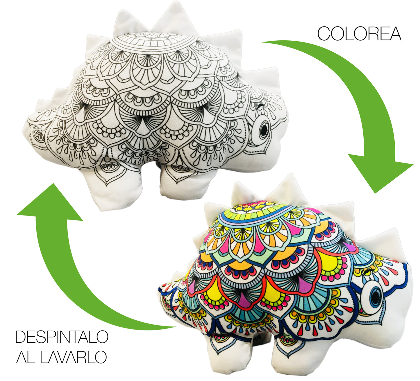 DINOSAURIO ESTEGOSAURIO MANDALA 3D- peluche para colorear lavable