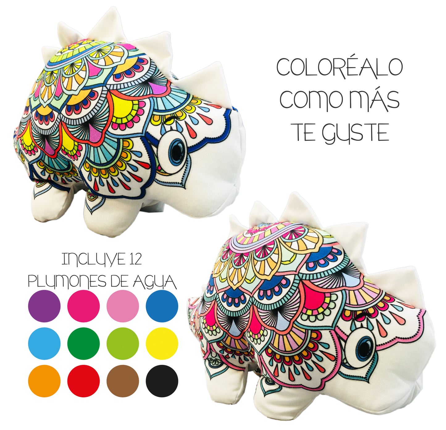 DINOSAURIO ESTEGOSAURIO MANDALA 3D- peluche para colorear lavable