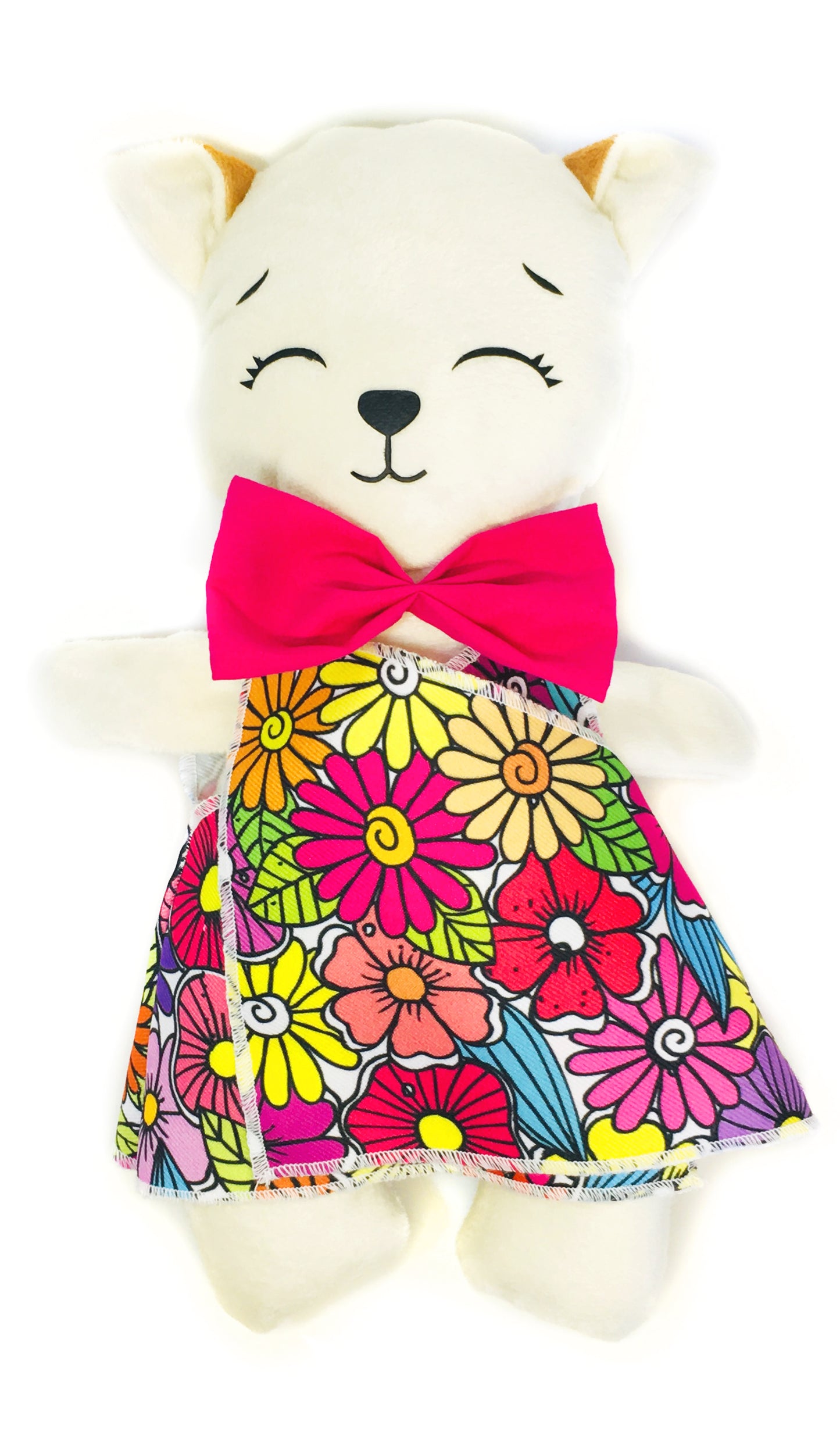 Gato de peluche blanco con 3 vestidos para colorear completamente lavables incluye set de plumones