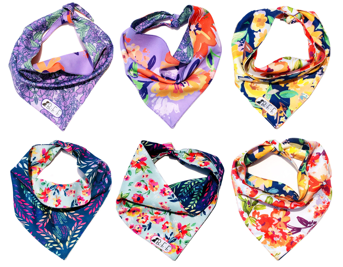 BFF Kit 3 bandanas artesanales doble vista para mascotas, 6 looks diferentes. Mod. BFF-S3P-020