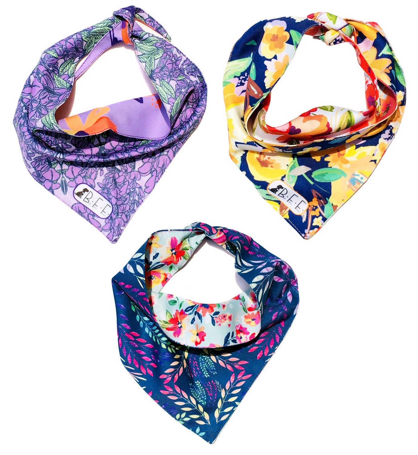 BFF Kit 3 bandanas artesanales doble vista para mascotas, 6 looks diferentes. Mod. BFF-S3P-020