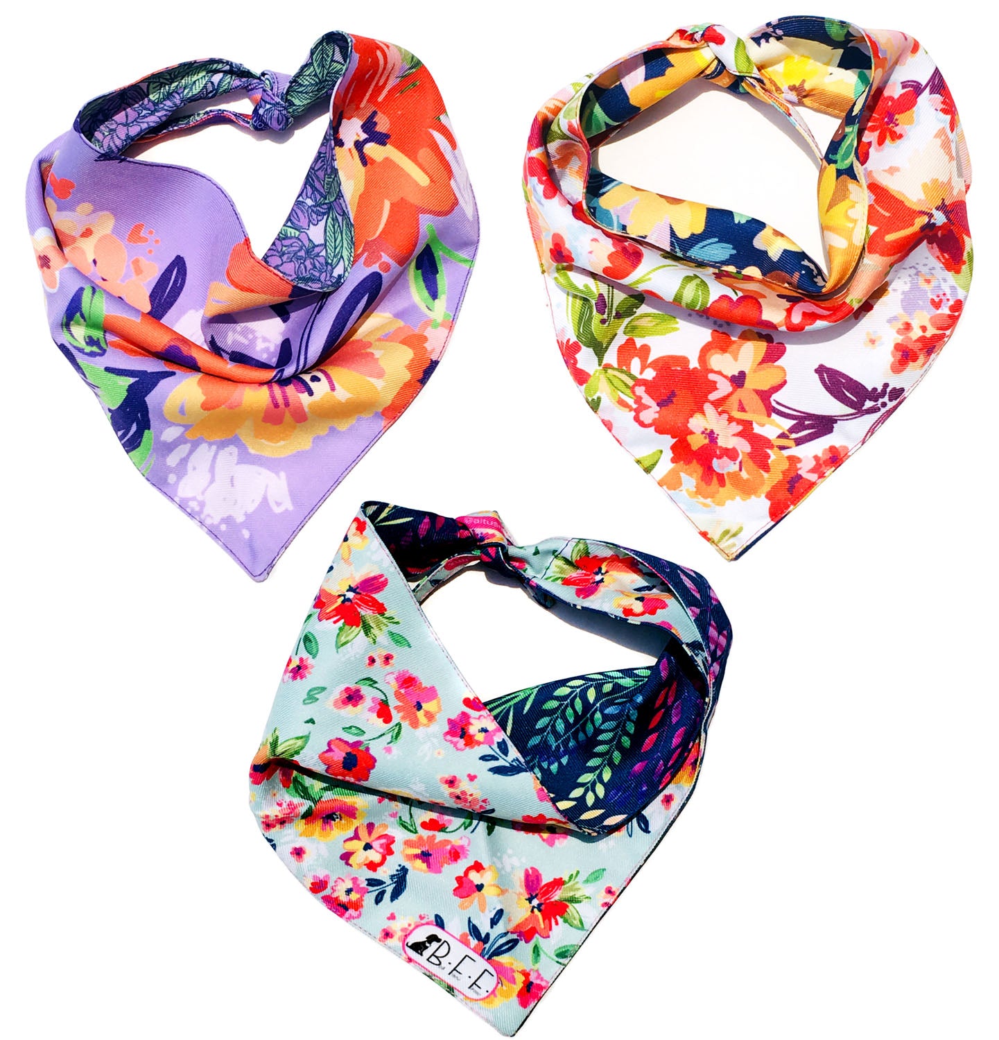 BFF Kit 3 bandanas artesanales doble vista para mascotas, 6 looks diferentes. Mod. BFF-S3P-020