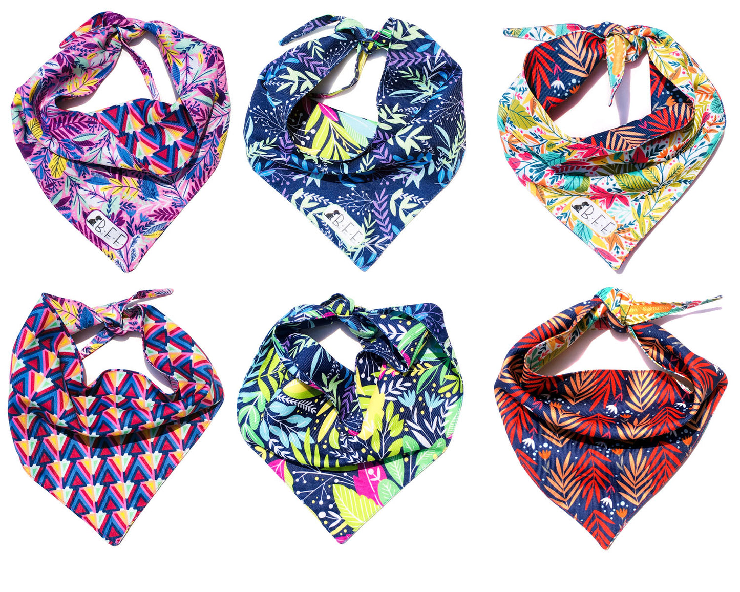 BFF Kit 3 bandanas artesanales doble vista para mascotas, 6 looks diferentes. Mod. BFF-S3P-021