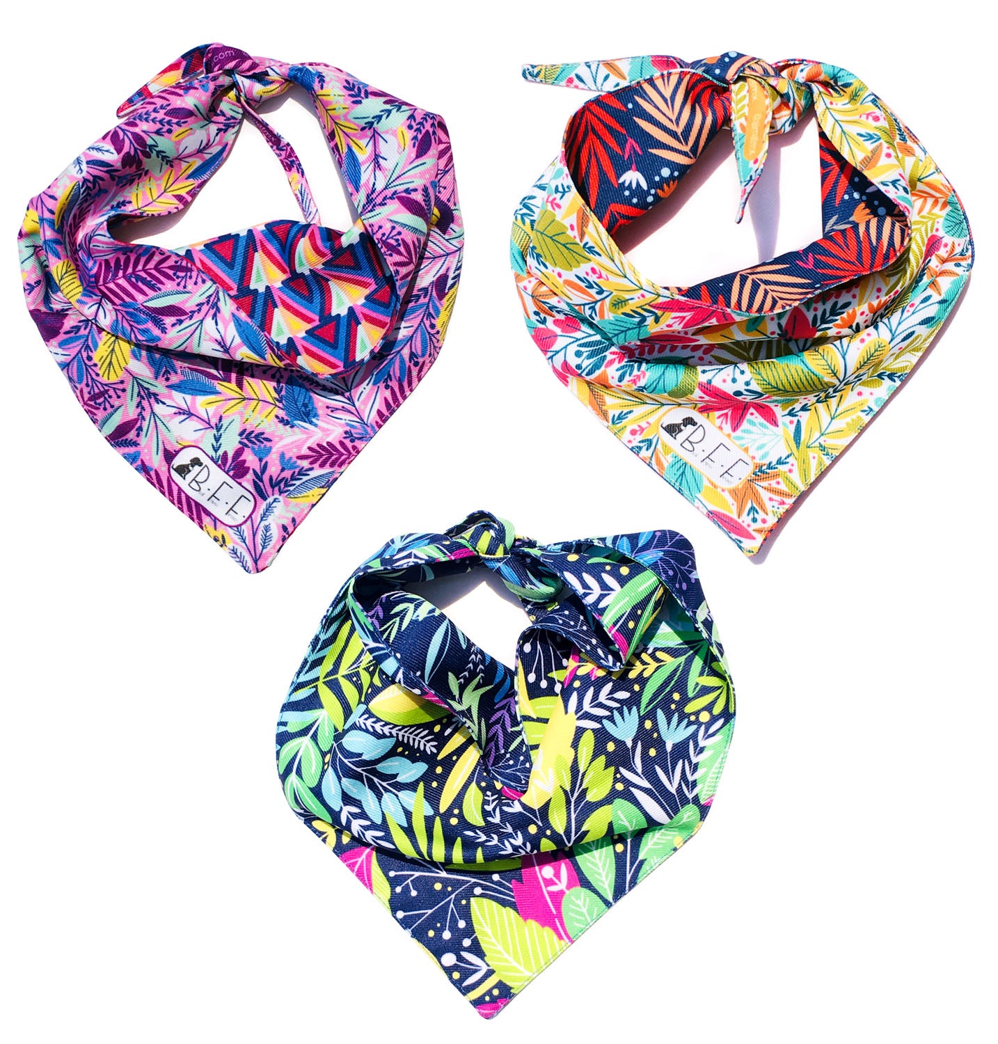 BFF Kit 3 bandanas artesanales doble vista para mascotas, 6 looks diferentes. Mod. BFF-S3P-021