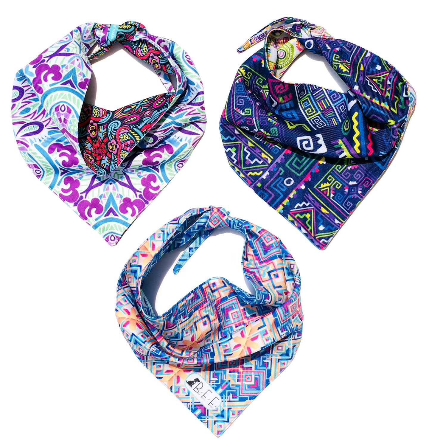 BFF Kit 3 bandanas artesanales doble vista para mascotas, 6 looks diferentes. Mod. BFF-S3P-010