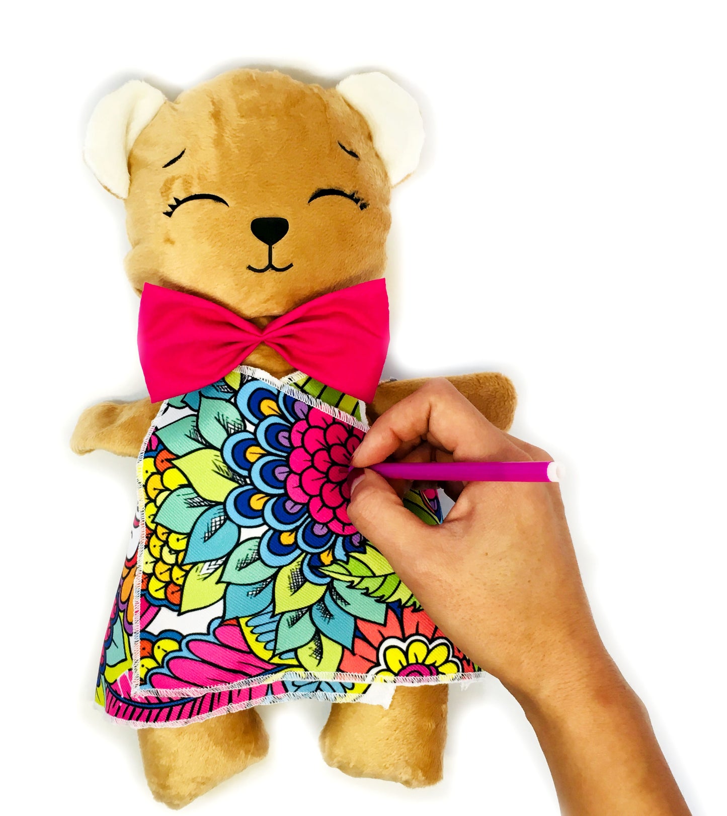 Oso de peluche beige con 3 vestidos para colorear completamente lavables incluye set de plumones