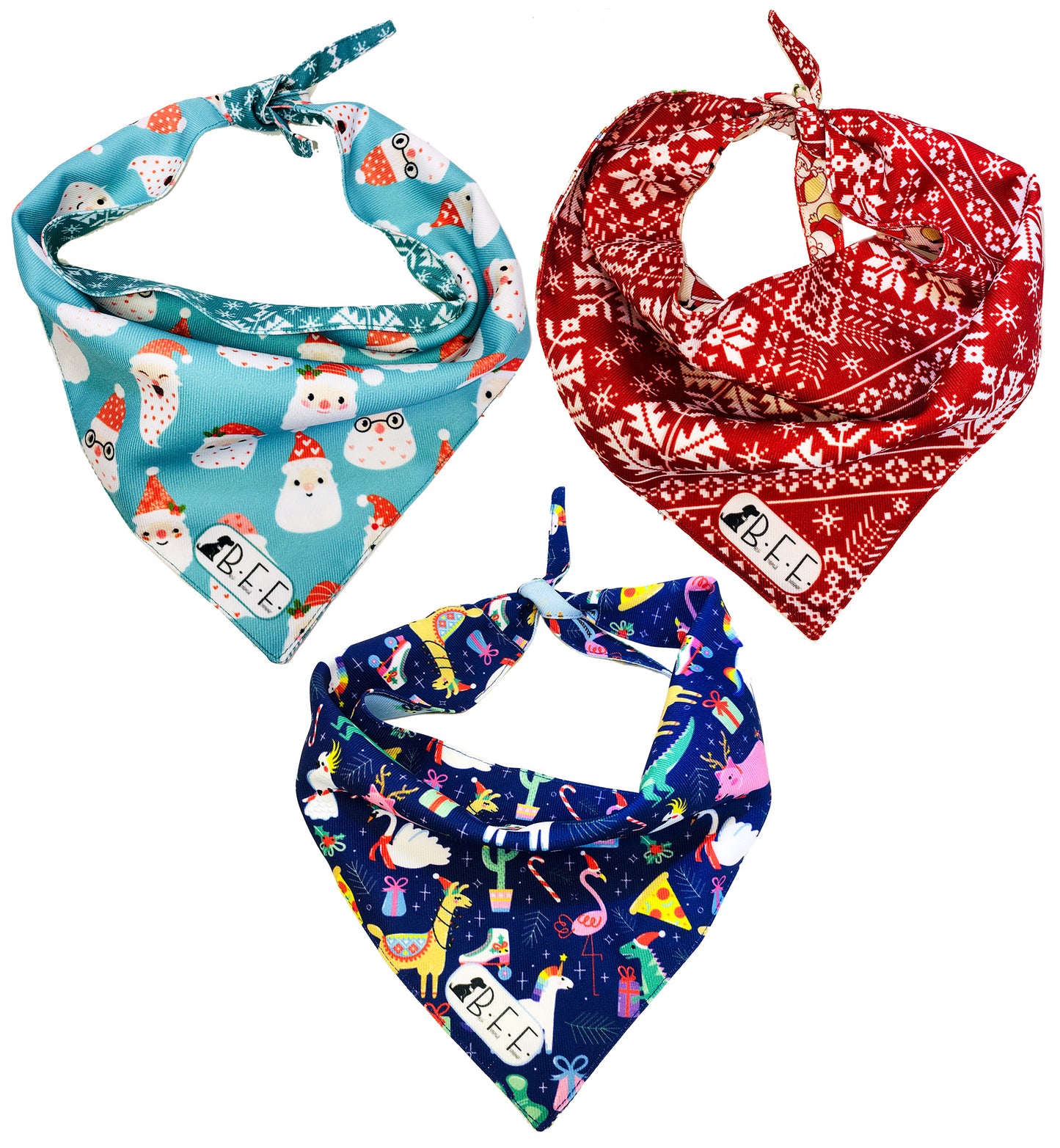 BFF Kit 3 bandanas artesanales doble vista para mascotas, 6 looks diferentes. Mod. BFF-S3P-026