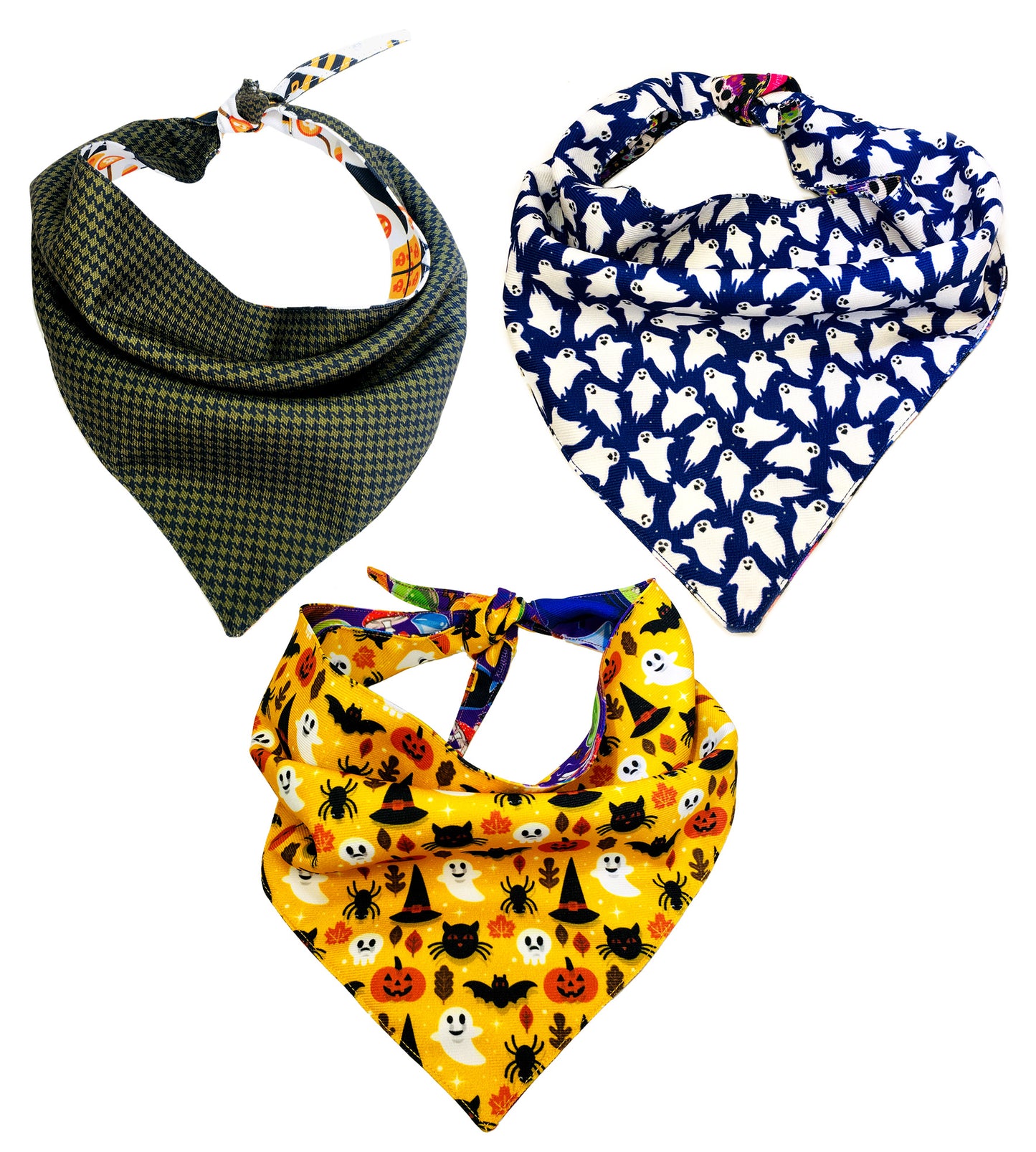 BFF Kit 3 bandanas artesanales doble vista para mascotas, 6 looks diferentes. Mod. BFF-S3P-025