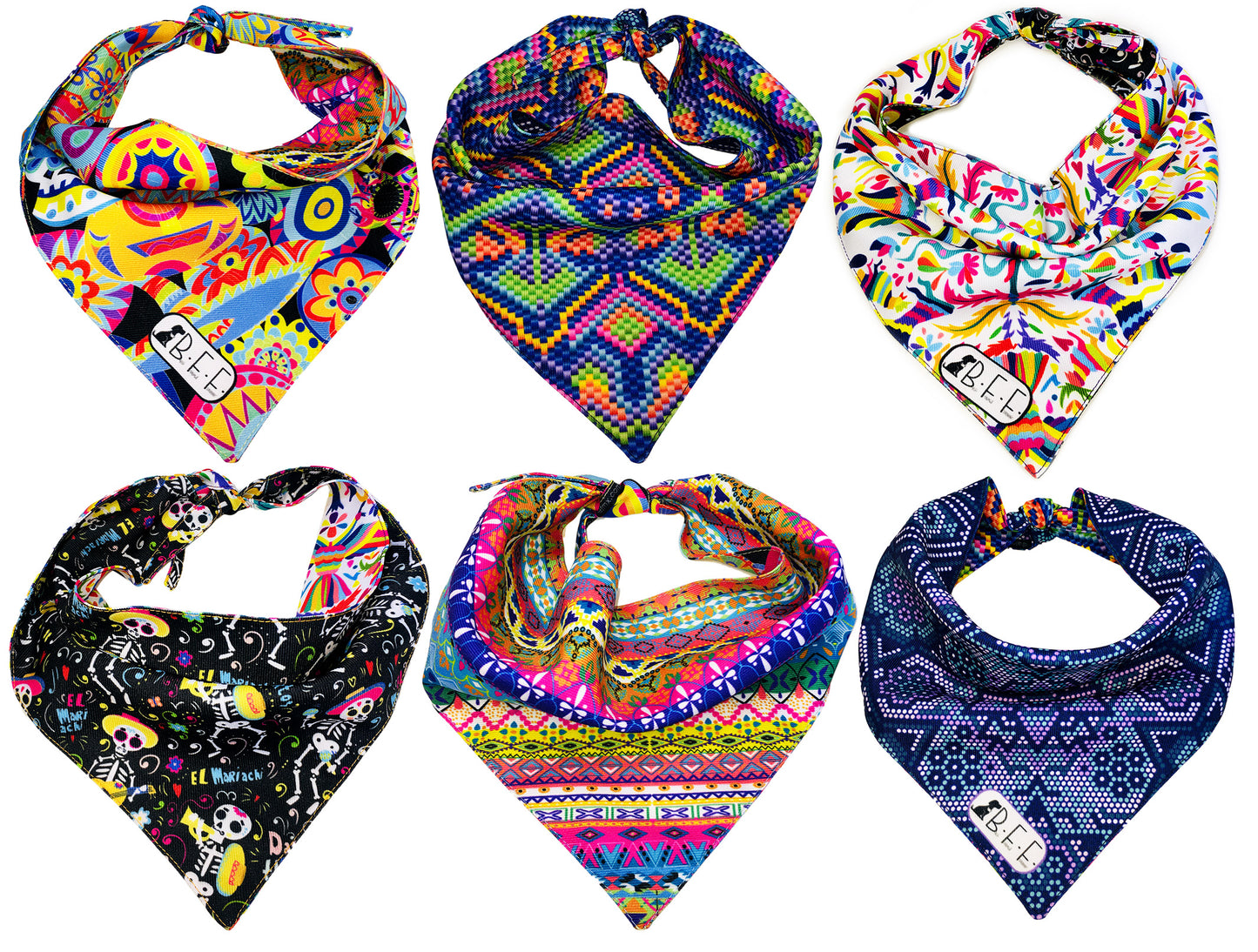 BFF Kit 3 bandanas artesanales doble vista para mascotas, 6 looks diferentes. Mod. BFF-S3P-019