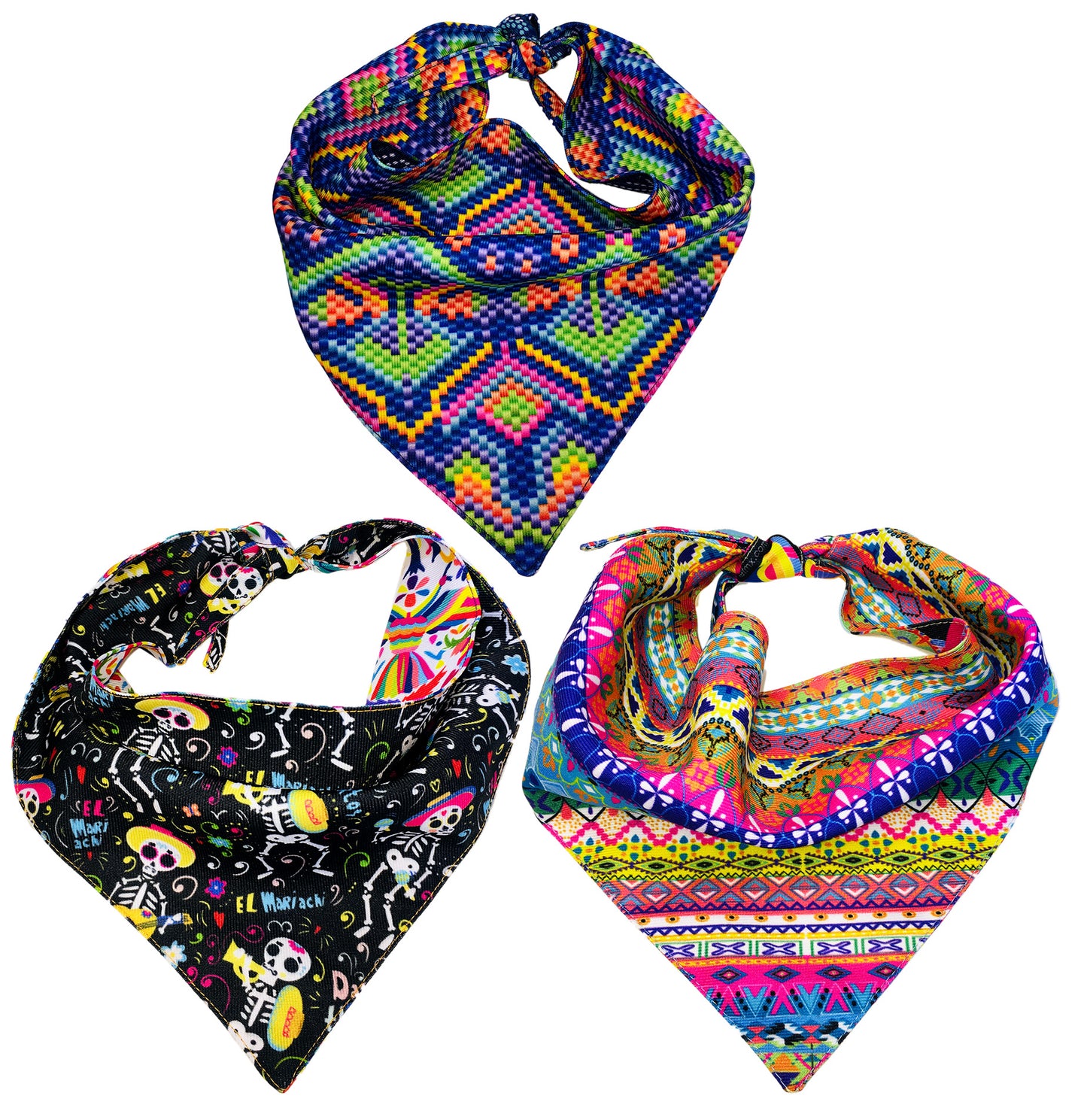 BFF Kit 3 bandanas artesanales doble vista para mascotas, 6 looks diferentes. Mod. BFF-S3P-019