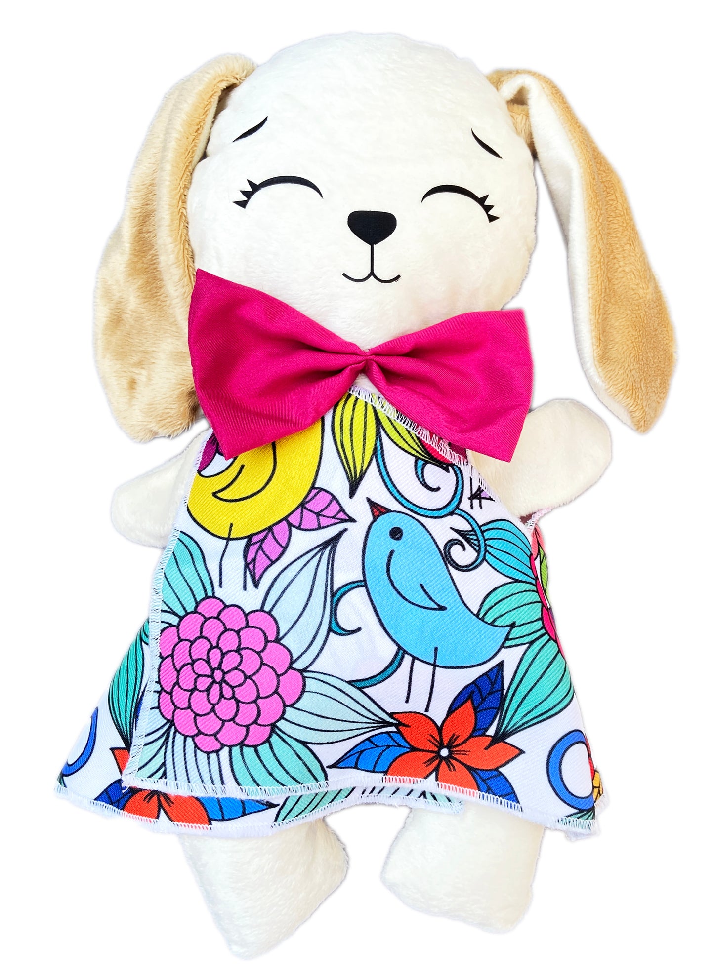 Conejo de peluche con 3 vestidos para colorear completamente lavables incluye set de plumones