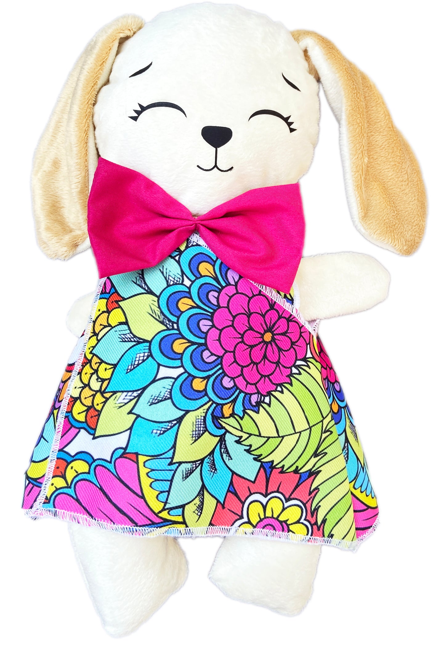 Conejo de peluche con 3 vestidos para colorear completamente lavables incluye set de plumones