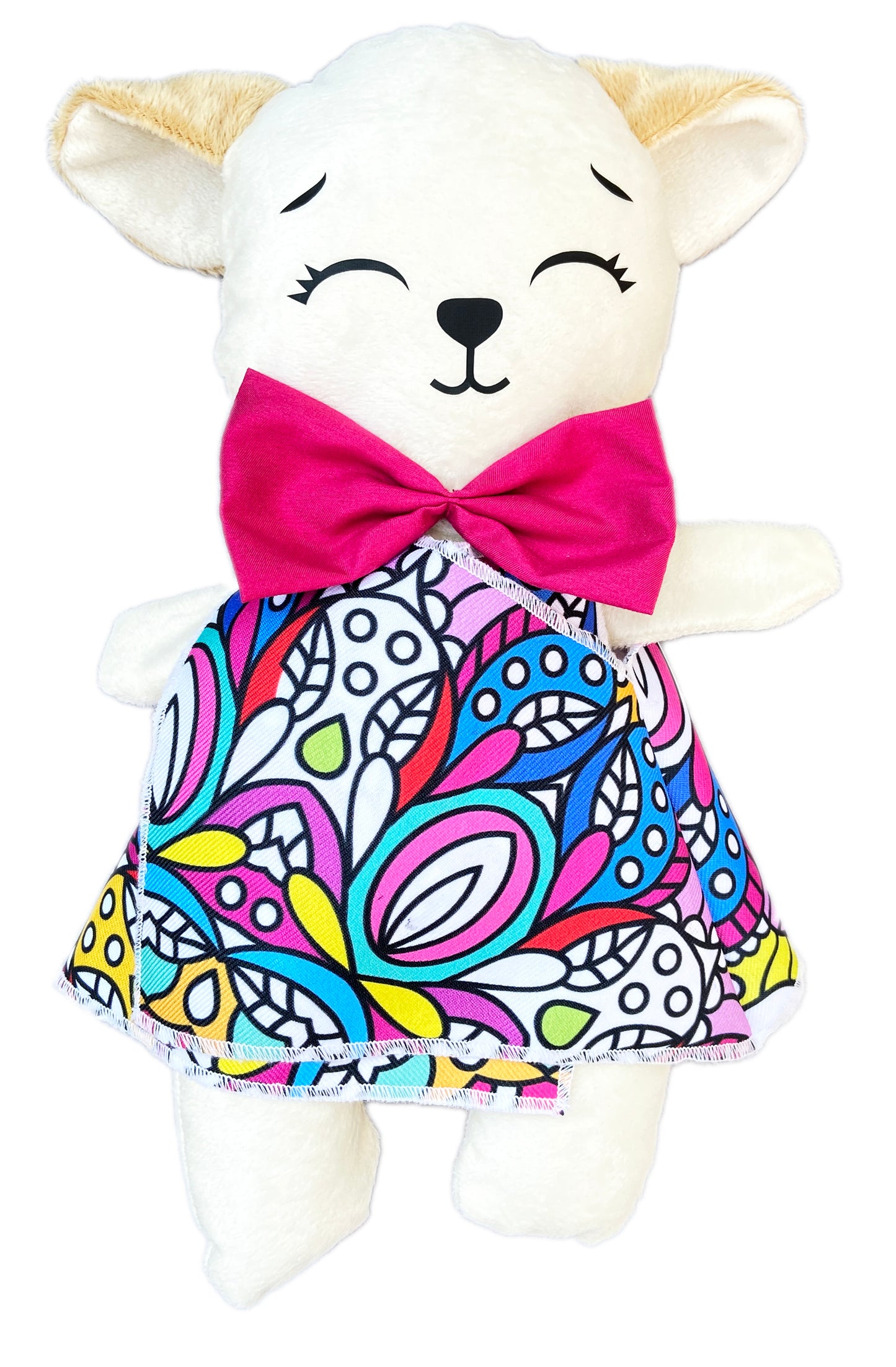 Perro de peluche blanco con 3 vestidos para colorear completamente lavables incluye set de plumones