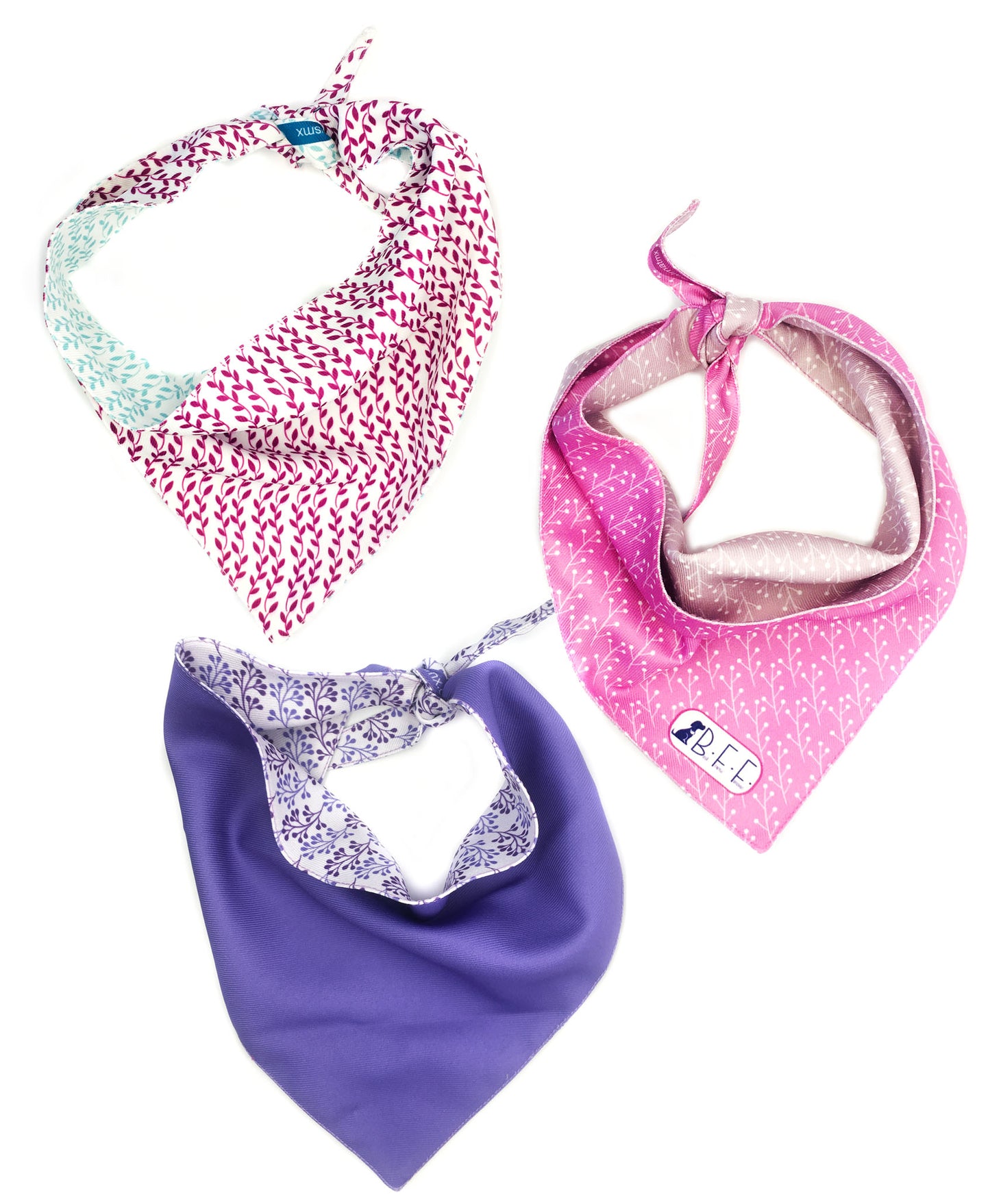 BFF Kit 3 bandanas artesanales doble vista para mascotas, 6 looks diferentes. Mod. BFF-S3P-011G