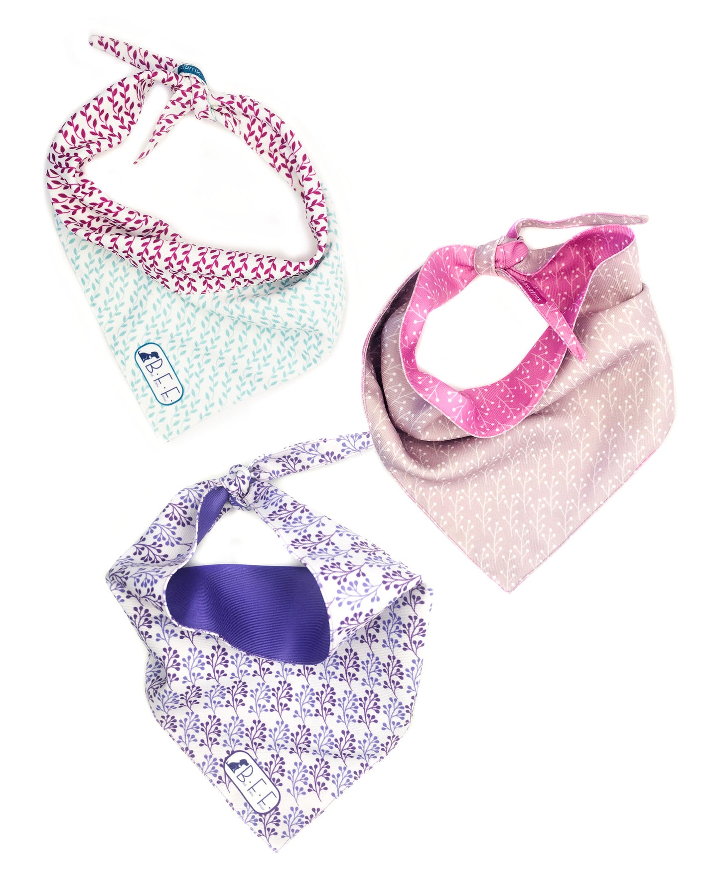 BFF Kit 3 bandanas artesanales doble vista para mascotas, 6 looks diferentes. Mod. BFF-S3P-011G