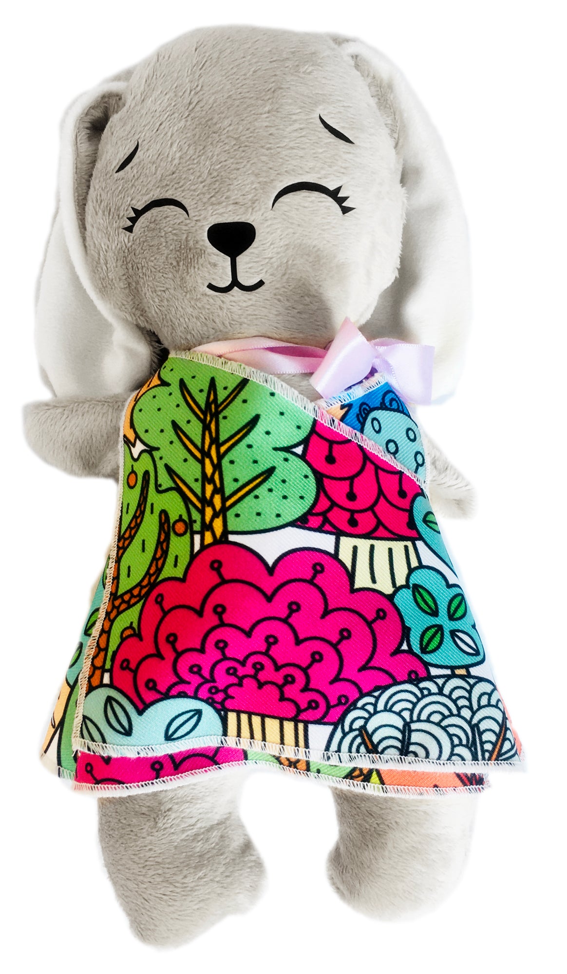 Conejo de peluche gris con 3 vestidos para colorear completamente lavables incluye set de plumones