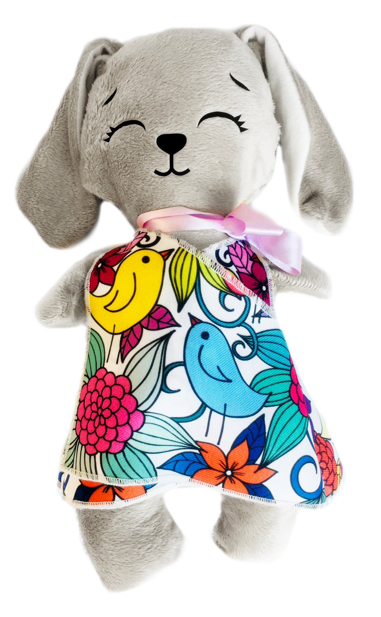 Conejo de peluche gris con 3 vestidos para colorear completamente lavables incluye set de plumones