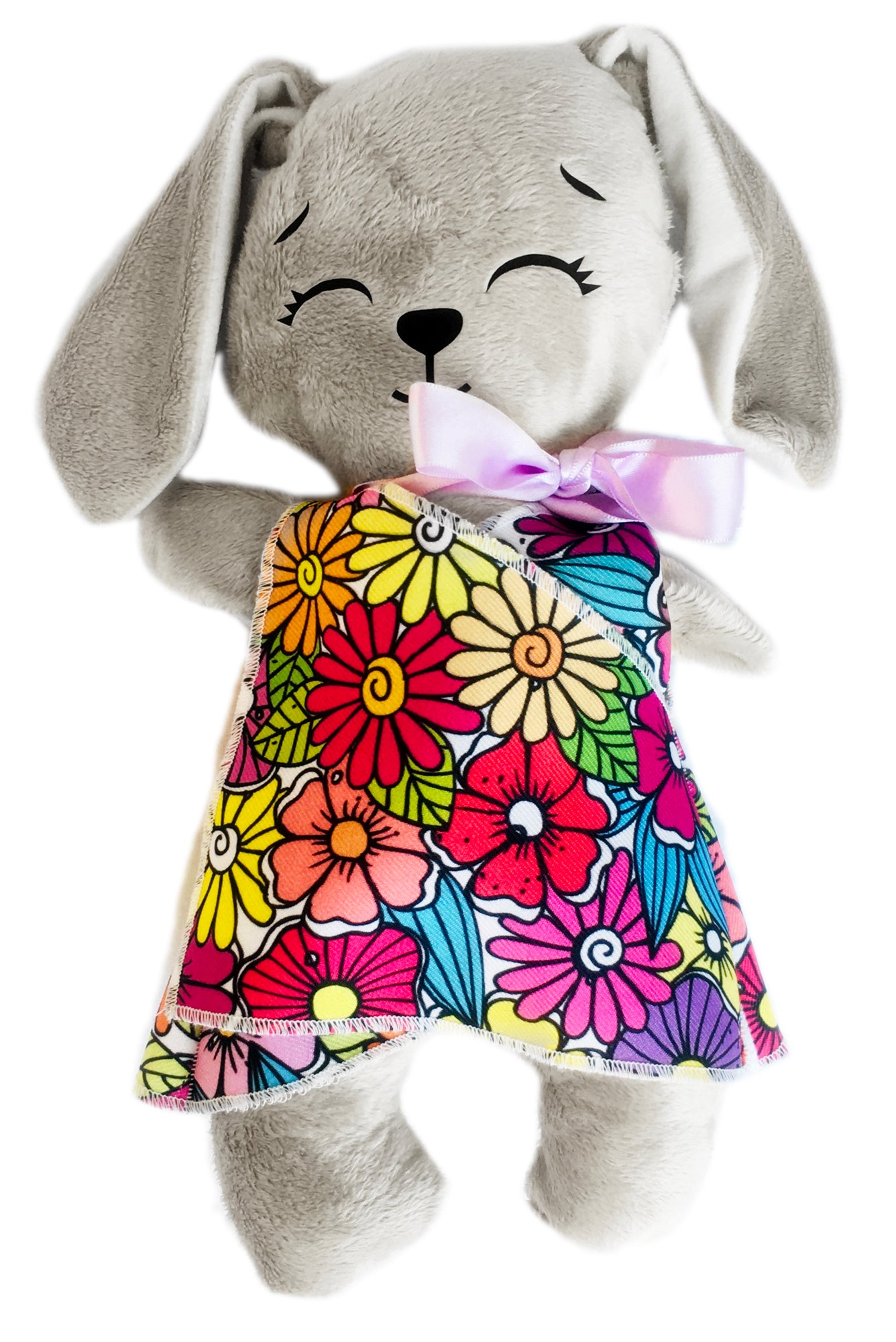 Conejo de peluche gris con 3 vestidos para colorear completamente lavables incluye set de plumones