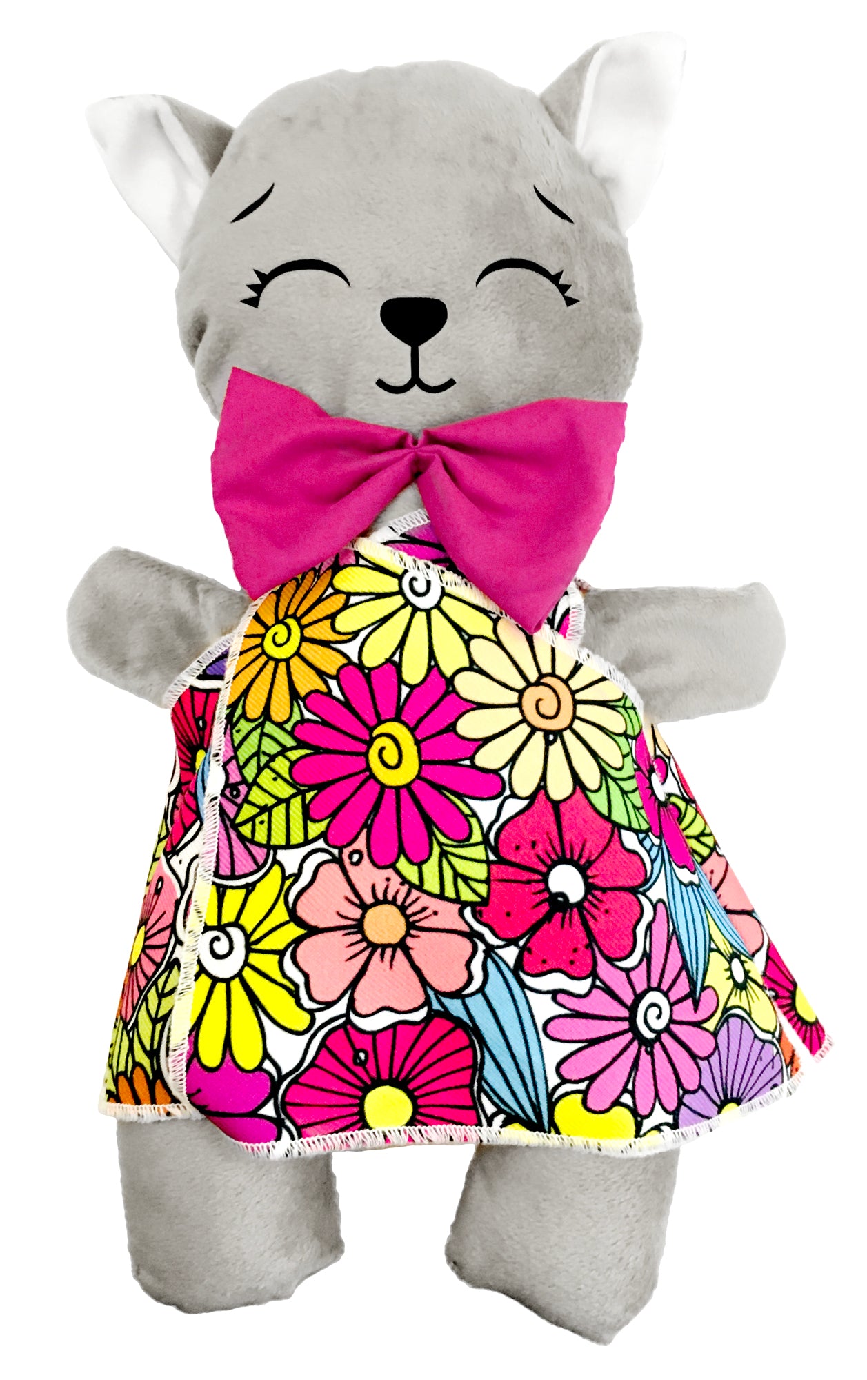 Gato de peluche gris con 3 vestidos para colorear completamente lavables incluye set de plumones