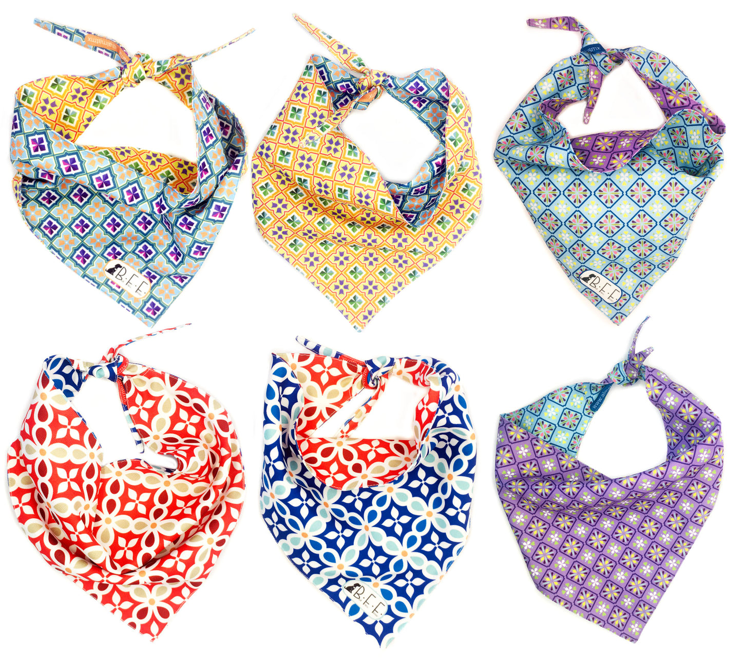 BFF Kit 3 bandanas artesanales doble vista para mascotas, 6 looks diferentes. Mod. BFF-S3P-012