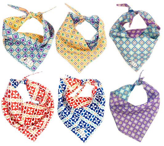 BFF Kit 3 bandanas artesanales doble vista para mascotas, 6 looks diferentes. Mod. BFF-S3P-012