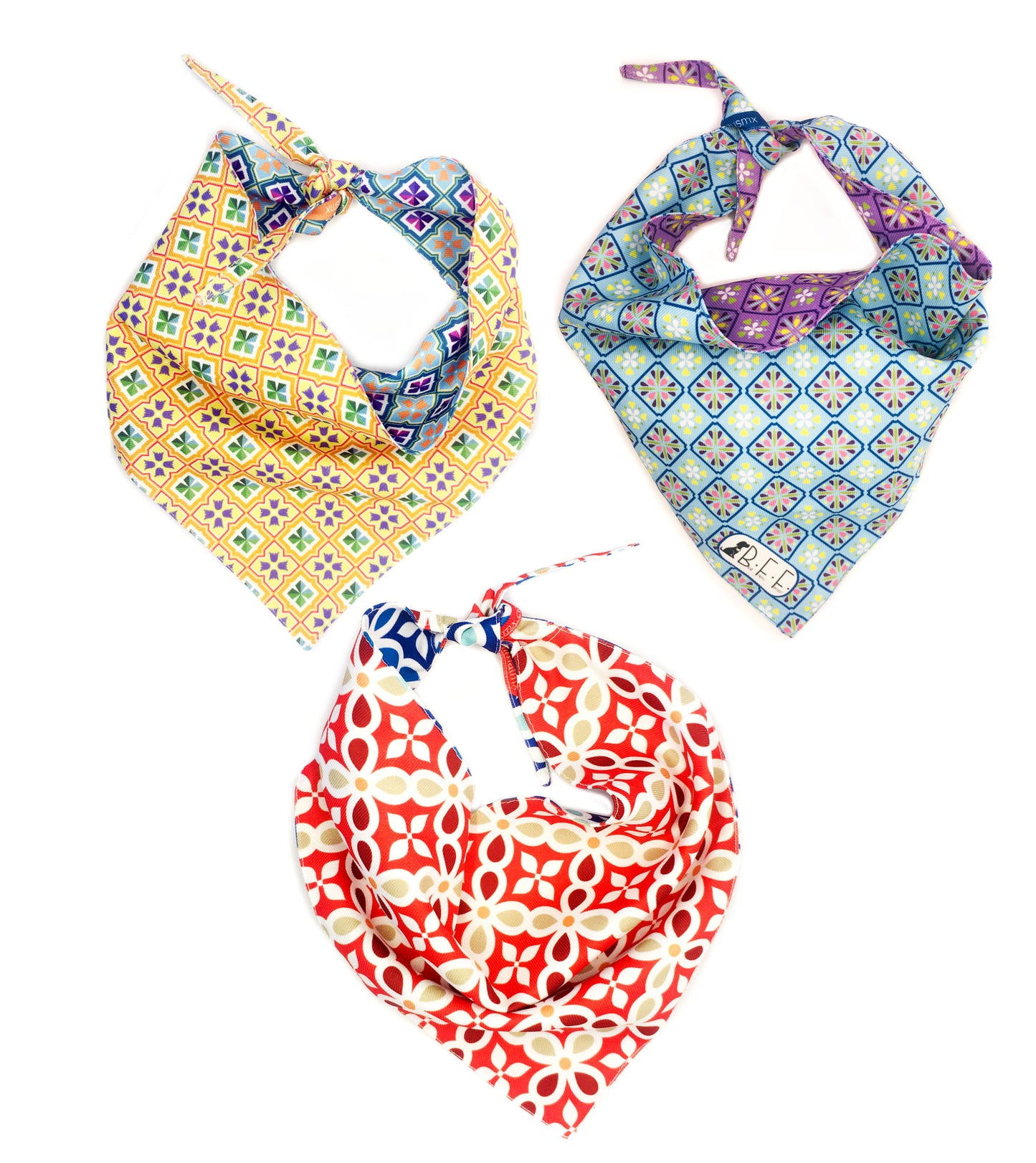 BFF Kit 3 bandanas artesanales doble vista para mascotas, 6 looks diferentes. Mod. BFF-S3P-012