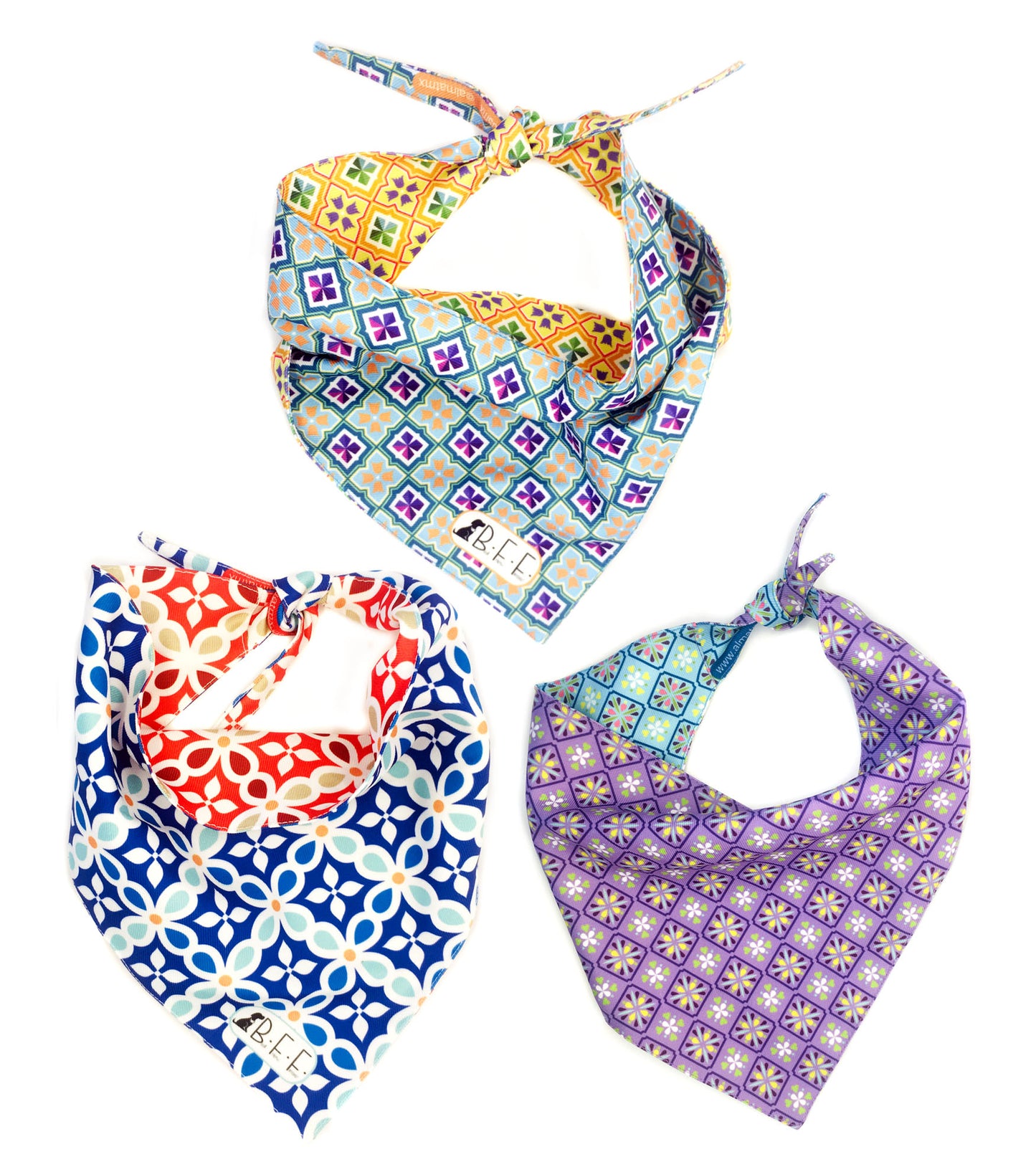 BFF Kit 3 bandanas artesanales doble vista para mascotas, 6 looks diferentes. Mod. BFF-S3P-012